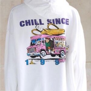 Brandy Melville Christy White Chill Since 1993 Taipei Graphic Hoodie Oversized